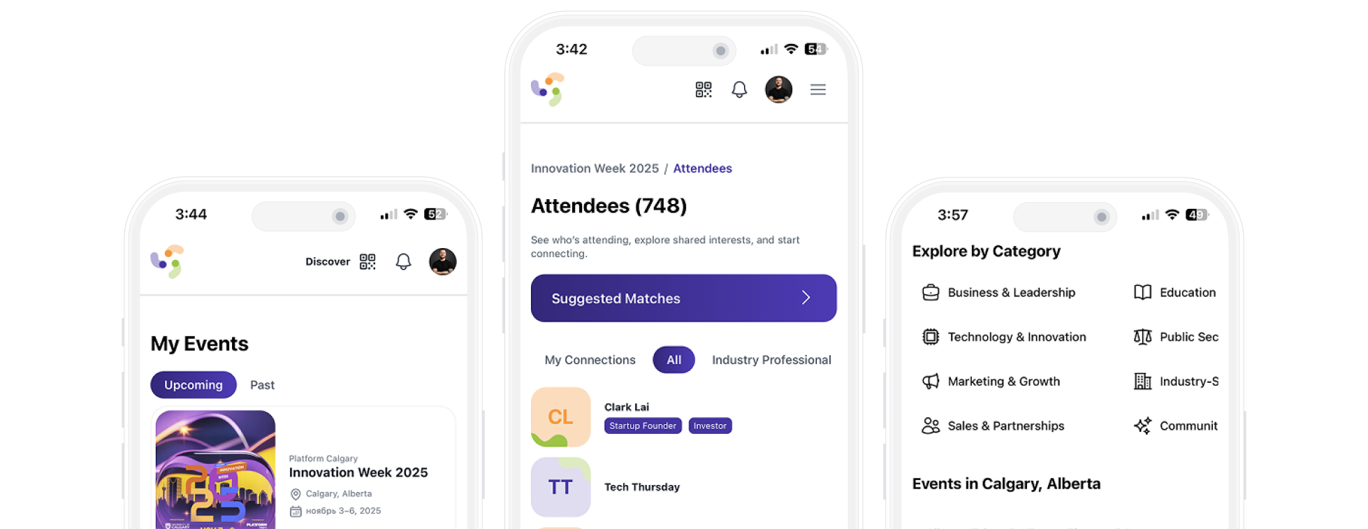 Huddl attendee and event discovery experience on mobile