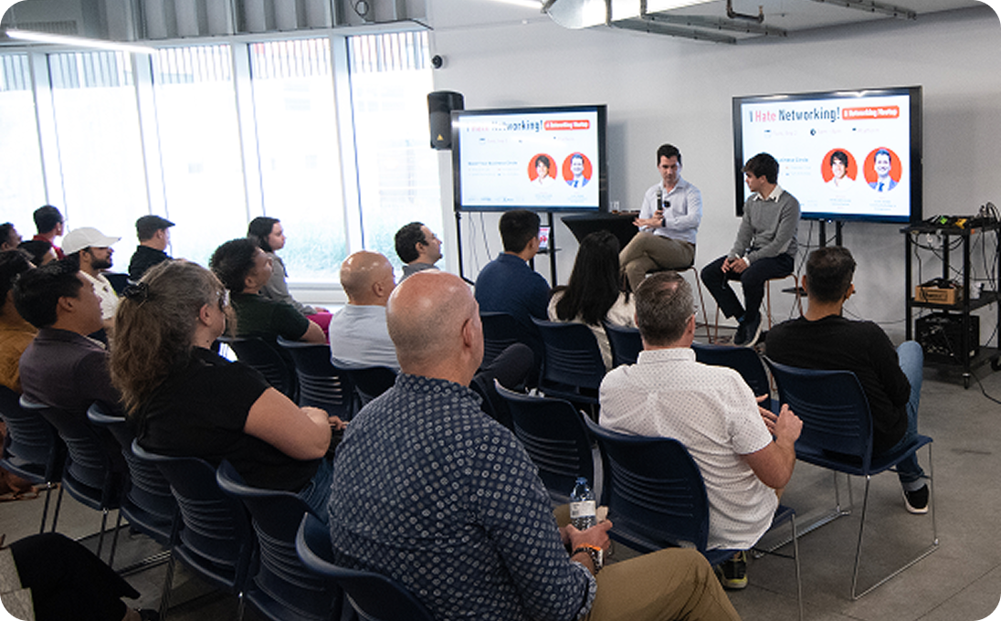 Organizer speaking to event attendees